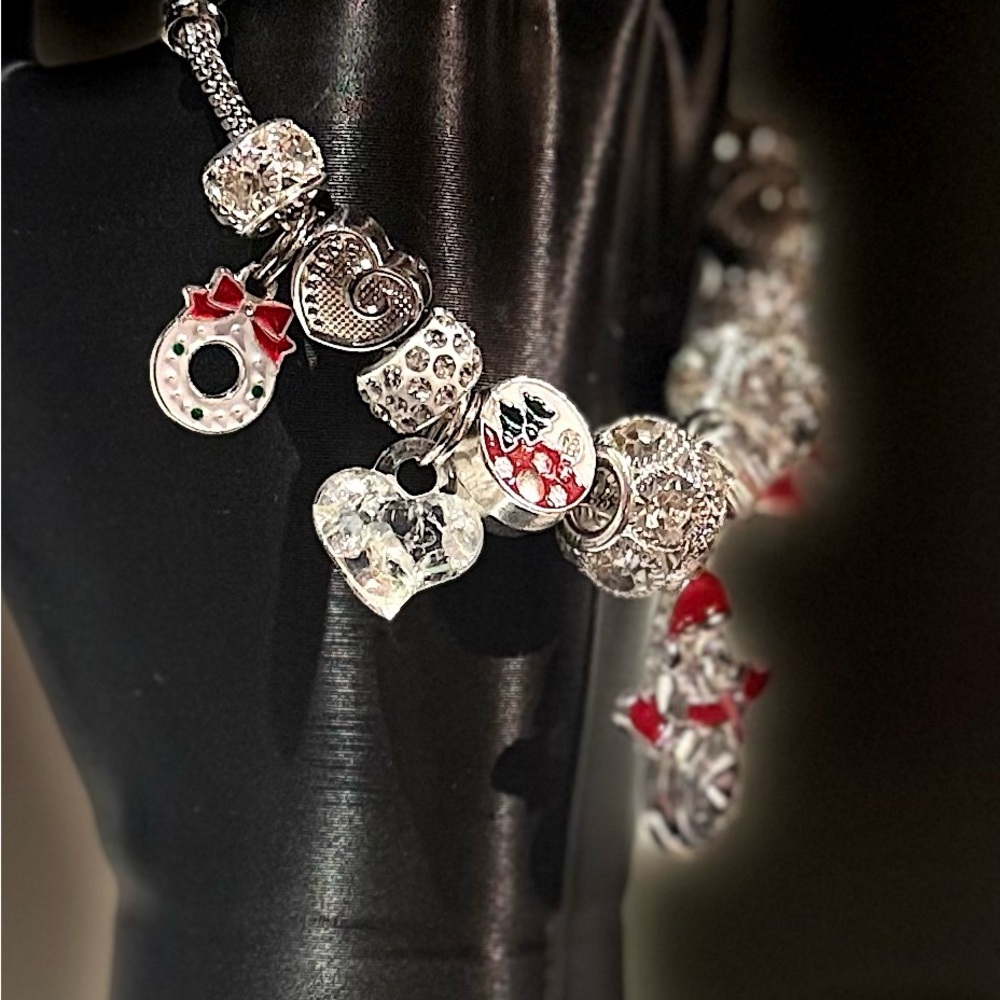 Festive Silver and Red Christmas Charm Bracelet - Picture 3 of 6